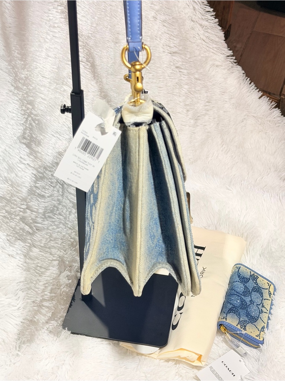 Coach Tabby 36 Crystal Signature Jacquard Denim  Bag+Crystal Denim card case NWT - Picture 3 of 13